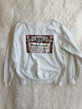 Budweiser Label Graphic Raw Edge Sweatshirt